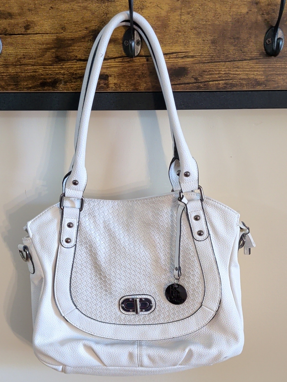 White Woven-Texture Shoulder Bag with Double Straps